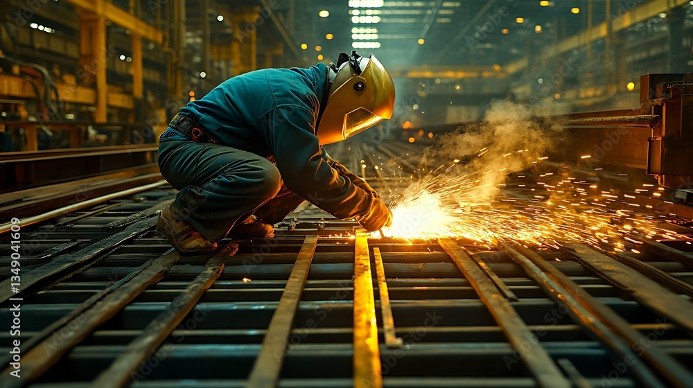 Welder working in industrial factory. Welder working in industrial factory.
