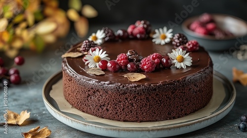 Wallpaper Mural Autumnal Chocolate Cake, Berries, Studio, Fall Decor, Food Blog Torontodigital.ca