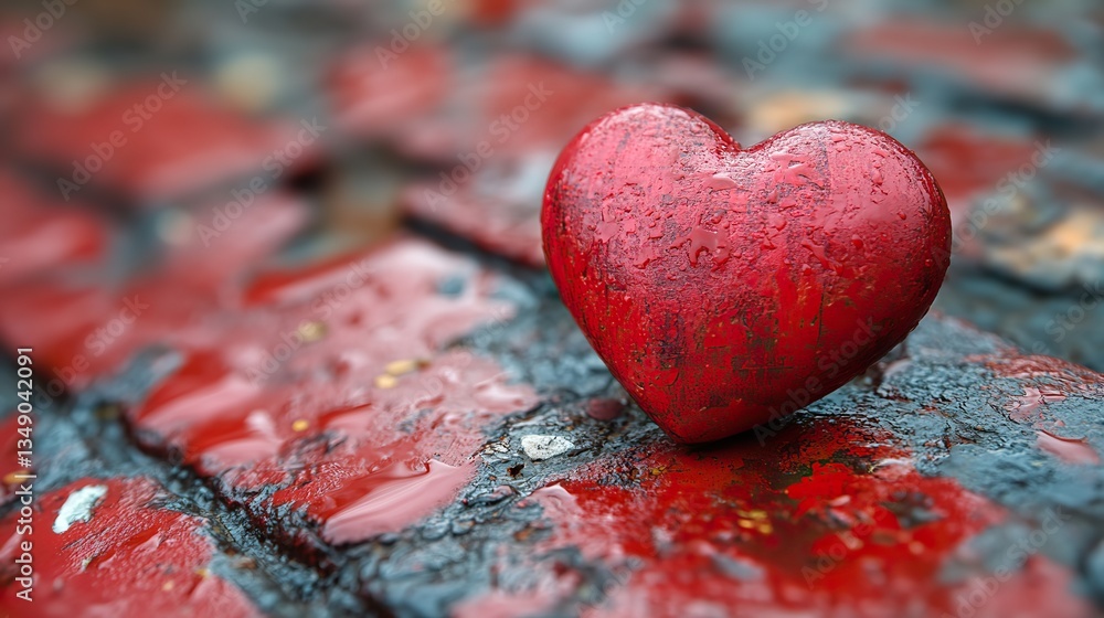 Fototapeta premium A red heart rests on a red surface, embodying love for Valentine's and spring.