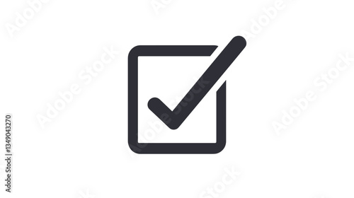 Outline check mark icon in square on white background with copy space