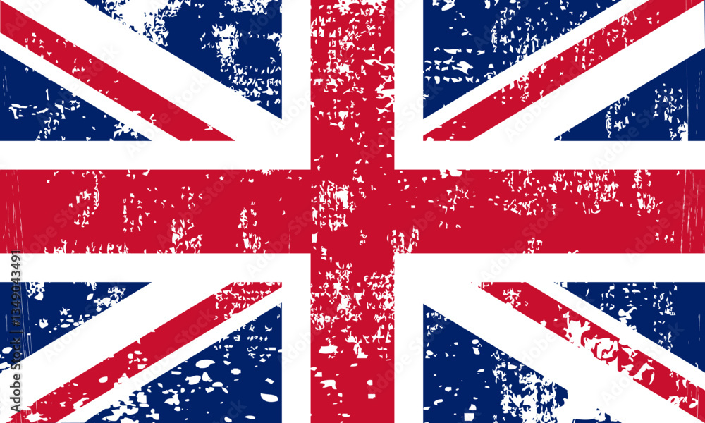 Fototapeta premium Grunge flag Great Britain. Painted brush stroke. Watercolor drawing, vintage flag Great Britain. National flag Great Britain with coat arms. Independence Day. Banner, poster template. UK.