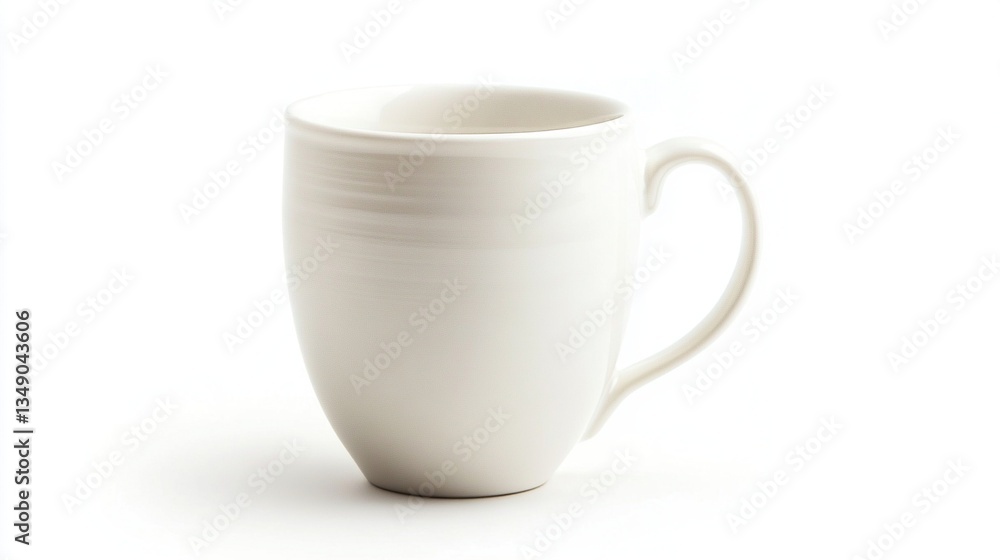 White ceramic mug with curved handle, isolated on white background. White ceramic mug with curved handle, isolated on white background.