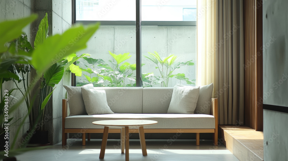 Fototapeta premium Set of sofa seat in living room close up. Sofa placed by the window. 