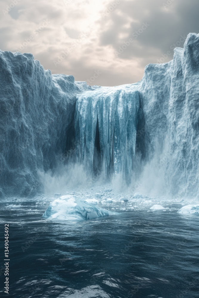 Fototapeta premium A frozen waterfall in an arctic setting, creating a serene yet chilly scene