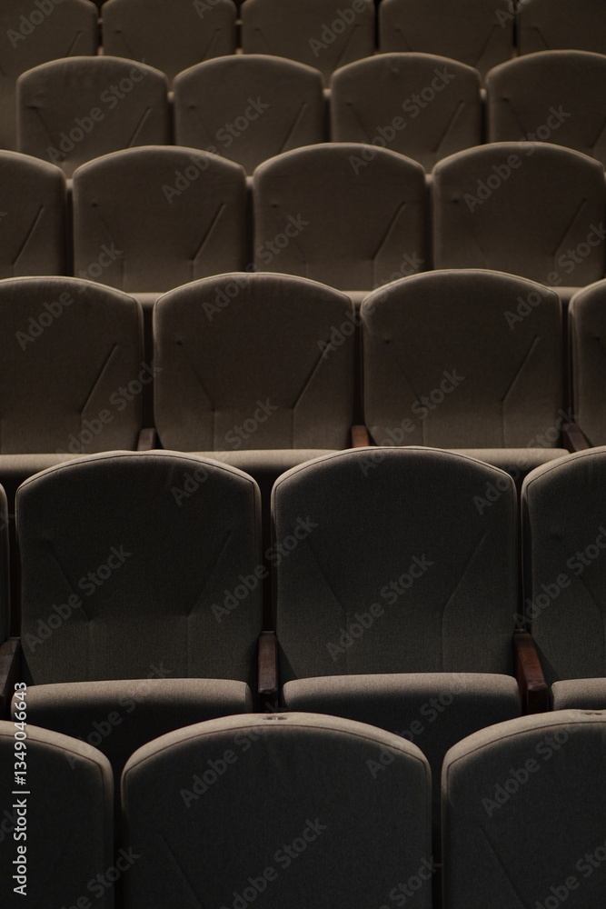 Obraz premium Chairs upholstered in gray beige textiles in the concert hall
