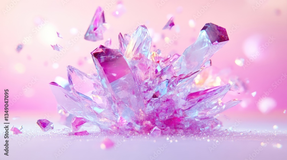 Fototapeta premium Pink crystal cluster explosion