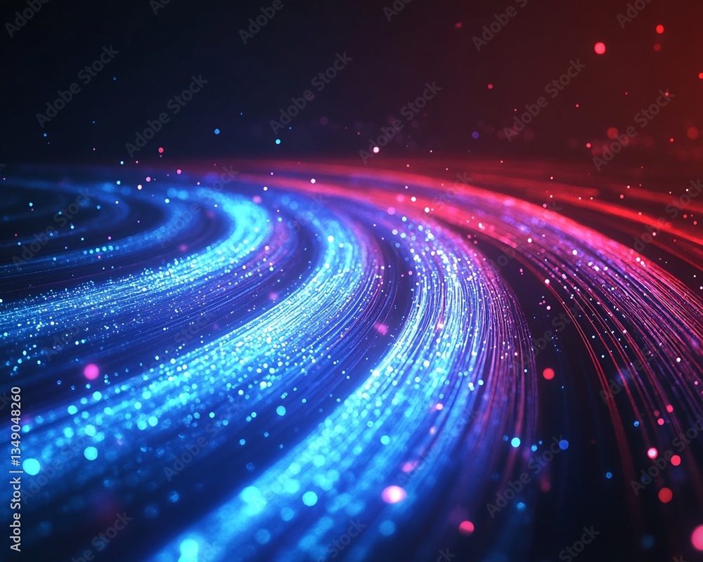 Abstract Swirling Light Strands in Blue and Red