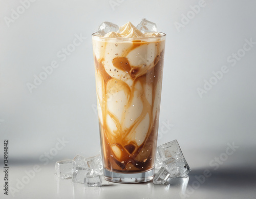 Wallpaper Mural Refreshing Caramel Frappe in Glass with Ice Cubes on White Surface Torontodigital.ca