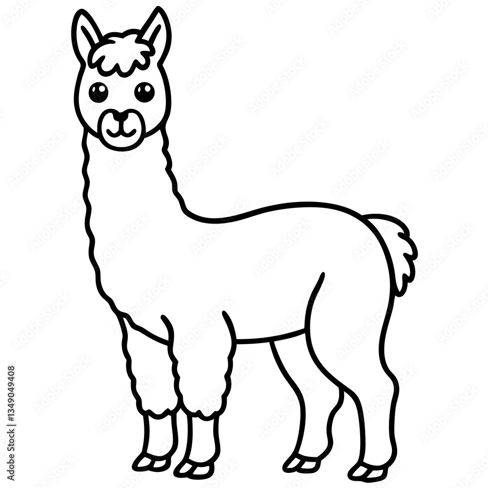 Fototapeta premium Llama illustration : A charming, minimalist black and white illustration captures the endearing features of a llama, evoking a sense of simplicity and elegance.