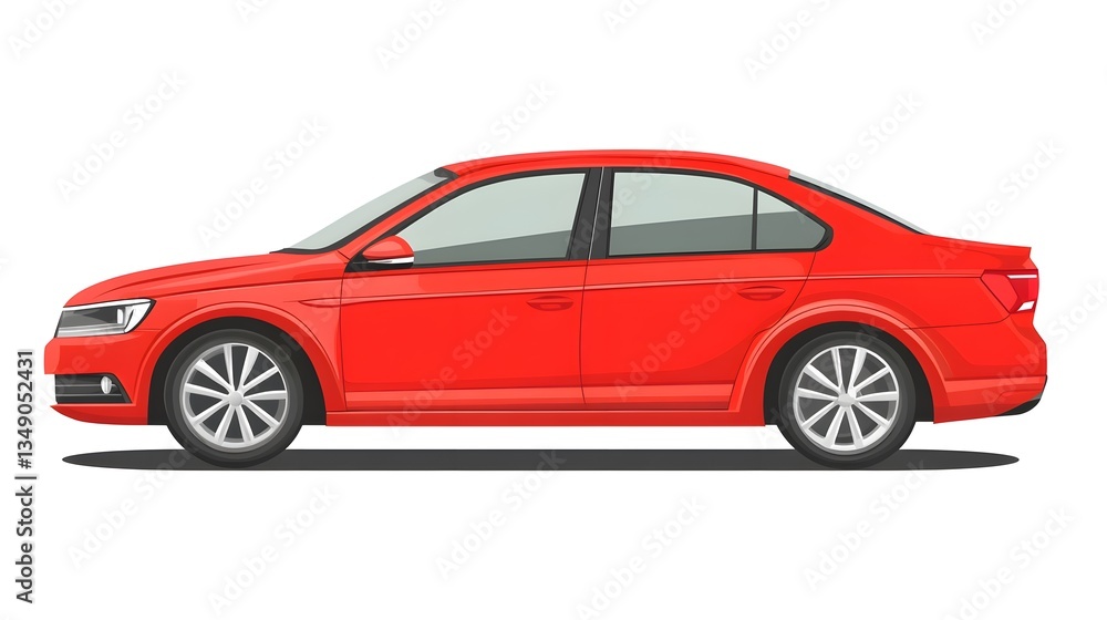 High-Quality Red Sedan Realistic Vector Illustration for Isolated Online Cart Usage High-Quality Red Sedan Realistic Vector Illustration for Isolated Online Cart Usage