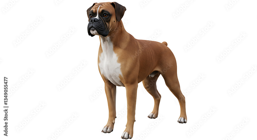 Standing brown dog looks into the distance on a white background Standing brown dog looks into the distance on a white background