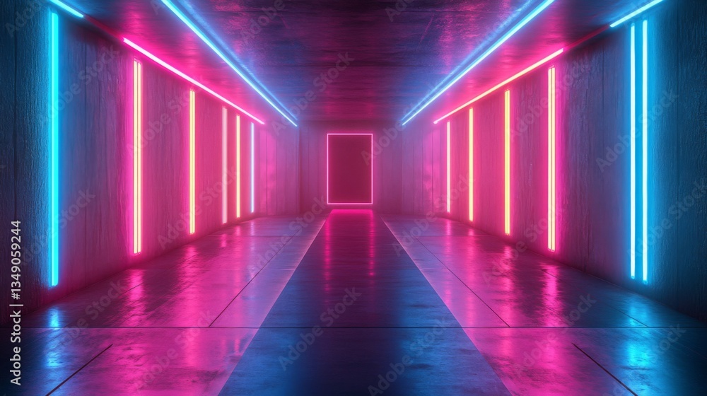 Pink and Blue Neon Lights in a Dark Tunnel Pink and Blue Neon Lights in a Dark Tunnel