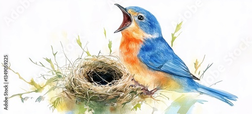 Obraz na płótnie Whimsical Bluebird Haven, Nesting birds w salonie