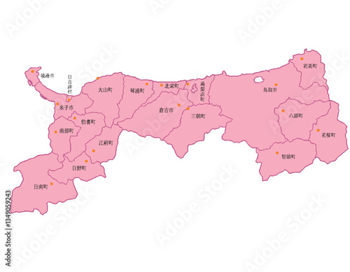 鳥取県　地図　ピンク　斑点　イラスト