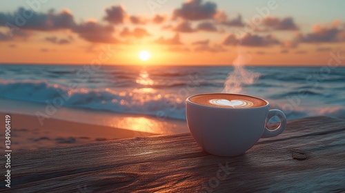Beach sunset latte art coffee ocean sunrise