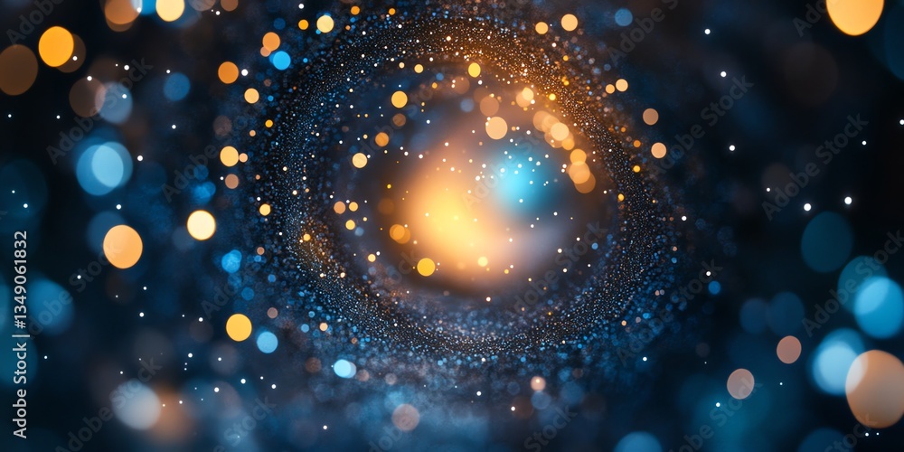 Obraz premium Glowing Cosmic Spiral of Light Particles with Bokeh and Dark Backdrop
