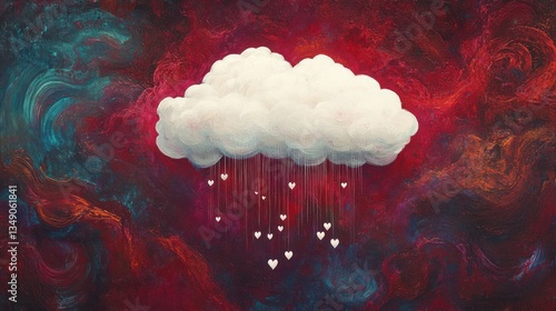 Heart rain cloud, cosmic backdrop, love concept, Valentine's Day