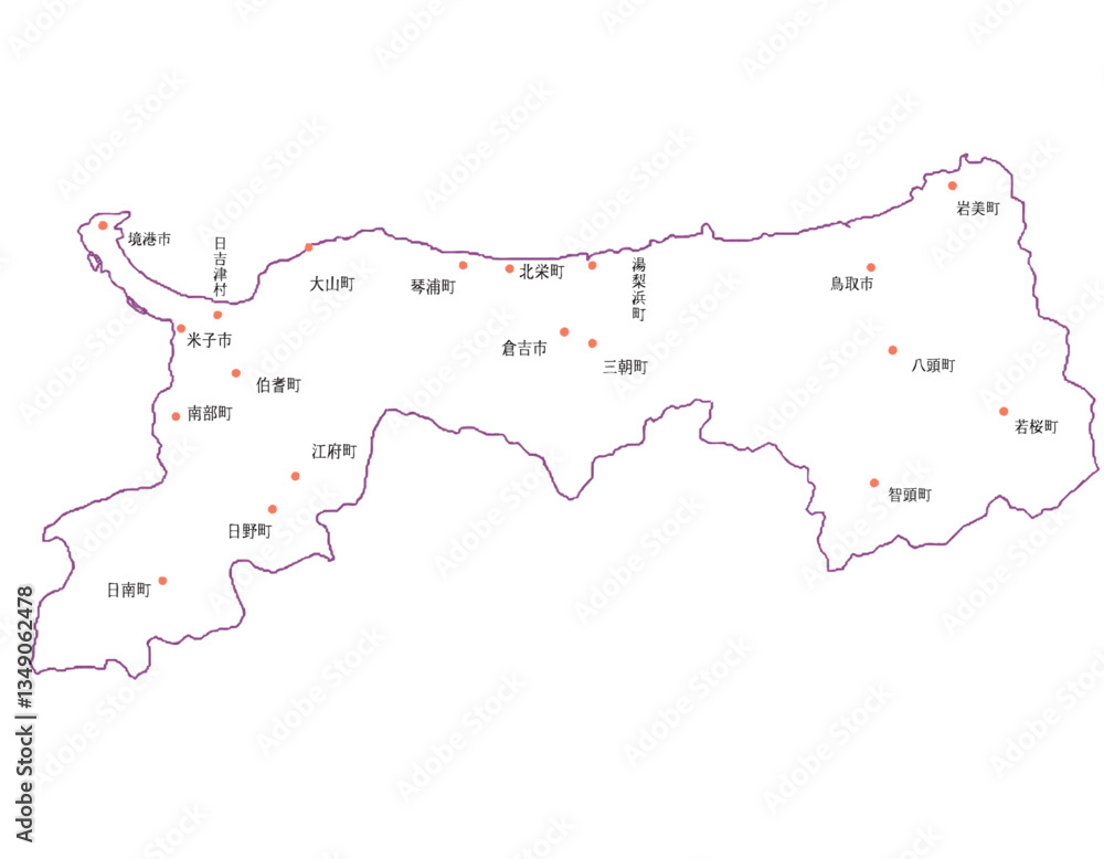 Fototapeta premium 鳥取県 地図 白 斑点 イラスト