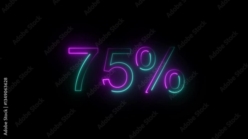 A glowing neon 75% percent number illustration . on a black background. and 4k illustration.
A glowing neon 75% percent number illustration . on a black background. and 4k illustration.