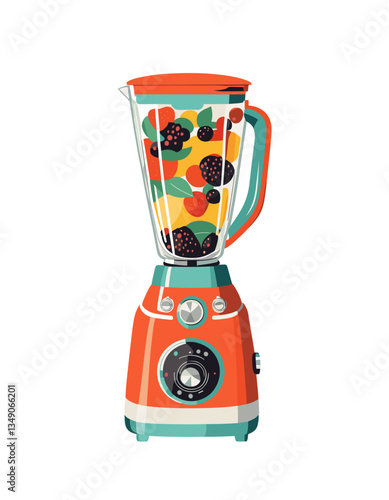 Kitchen blender appliance utensil with fruits. Flat vector illustration isolated on white background