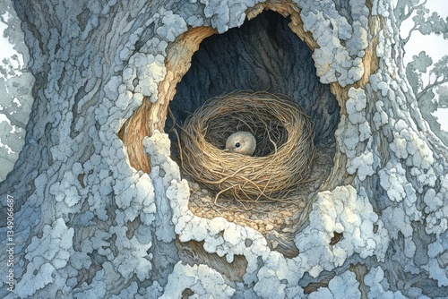 Obraz na płótnie Ancient Oaks Hidden Home, Nesting birds w salonie