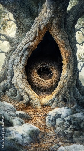 Obraz na płótnie Ancient Oaks Hidden Home, Nesting birds w salonie