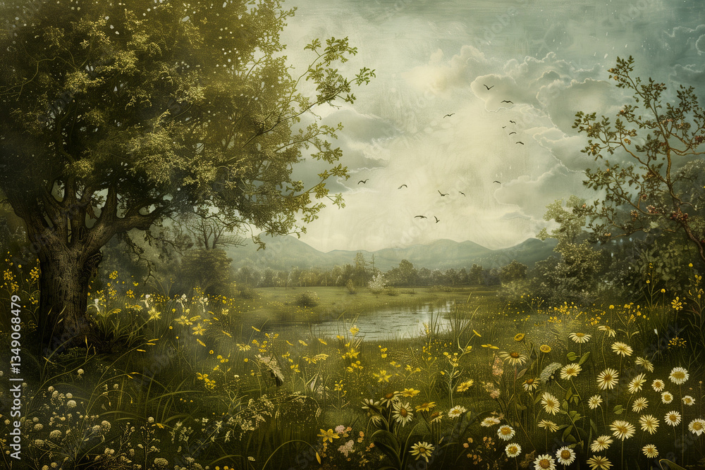 resplendent and meticulously tended countenance of a cultivated meadow, epitomizing notions of harmony, attentiveness, and symbiotic communion between mankind and natural world resplendent and meticulously tended countenance of a cultivated meadow, epitomizing notions of harmony, attentiveness, and symbiotic communion between mankind and natural world