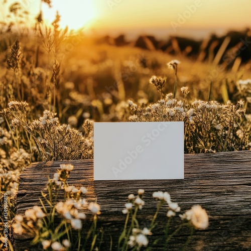 Blank card sunset field mockup nature design