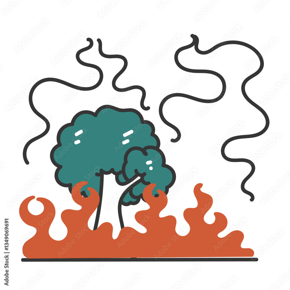 hand drawn doodle tree burned with fire illustration hand drawn doodle tree burned with fire illustration