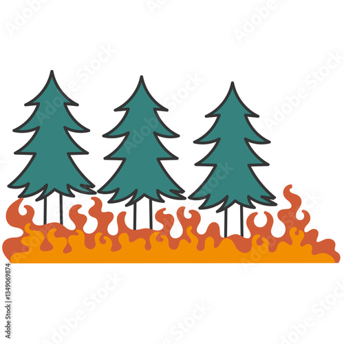 hand drawn doodle tree burned with fire illustration