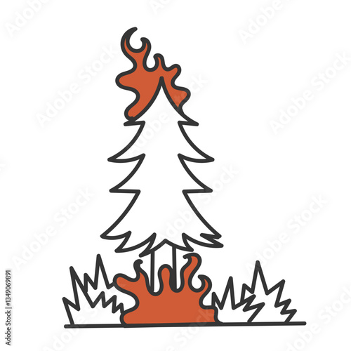 hand drawn doodle tree burned with fire illustration