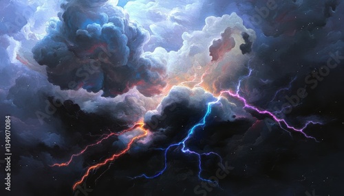 Wallpaper Mural Stormy lightning show sky digital art dramatic atmosphere aerial view nature's power unleashed Torontodigital.ca