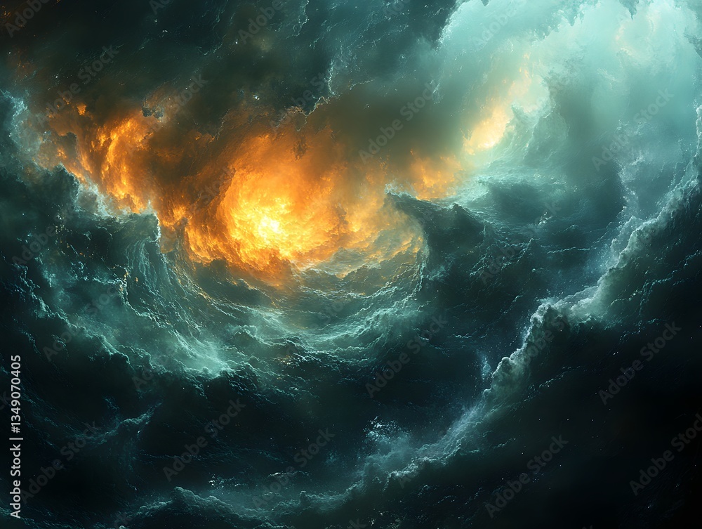 Celestial Vortex: A dramatic and ethereal vortex of swirling clouds, illuminated by a fiery core of light. Celestial Vortex: A dramatic and ethereal vortex of swirling clouds, illuminated by a fiery core of light.