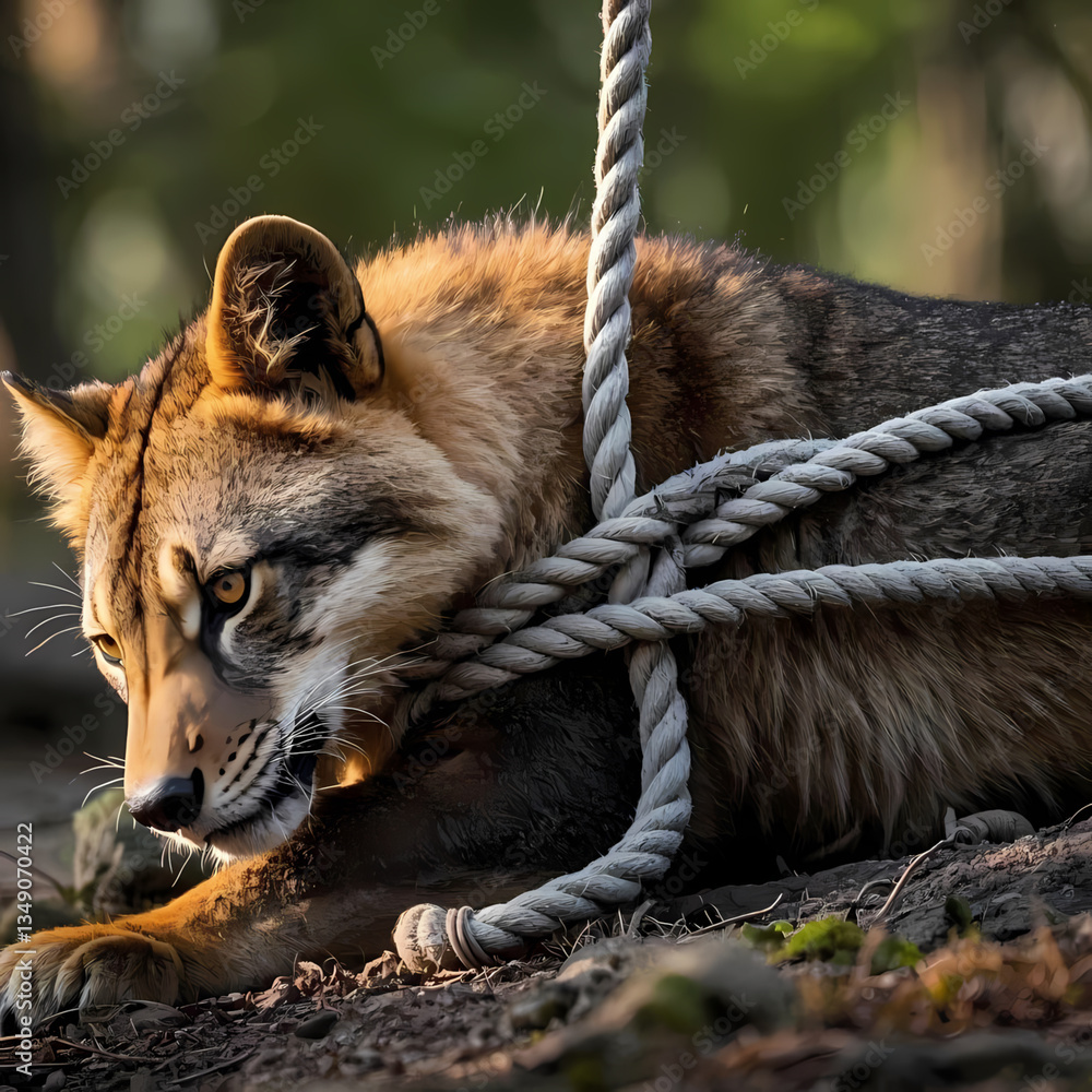Naklejka premium animal tied to a rope