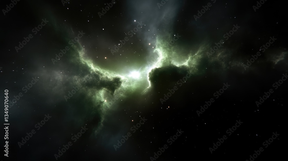 Fototapeta premium Nebulae, vibrant green, cosmic, space, deep, dark, star-forming