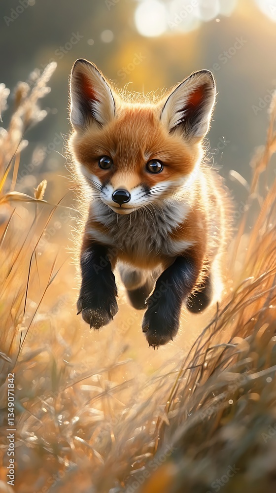 Fototapeta premium Leaping Little Fox in Golden Hour