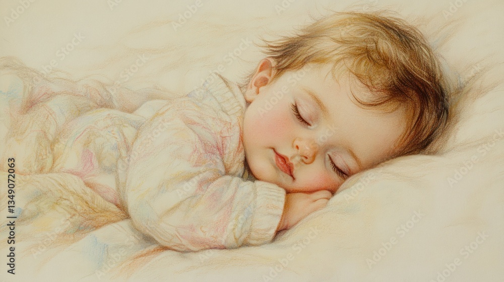 Peaceful Baby Girl Sleeping in Light, Pastel Bedroom Peaceful Baby Girl Sleeping in Light, Pastel Bedroom