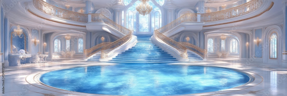 Grand Palace Interior with a Majestic Pool