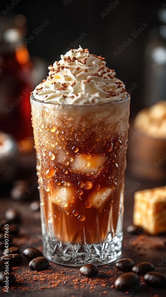 Iced Coffee Drink with Whipped Cream and Cocoa Close up Photography Iced Coffee Drink with Whipped Cream and Cocoa Close up Photography
