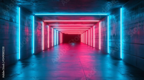 Wallpaper Mural Abstract Pink and Blue Neon Tunnel with Glowing Lights Torontodigital.ca