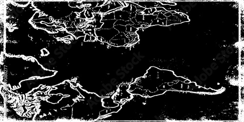 Old broken sanded aged painted facade of rusty smudged daub grime. Rough edges wrinkled plaster of uneven wall.Cracked chipped messy falling stucco. Dirty textured flaking shabby vintage map design.