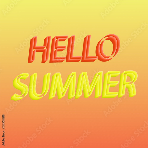 Modern 3D text Hello Summer. 3D text Hello Summer yellow-orange gradient. 3D words Hello Summer. Yellow gradient. Orange gradient. 3D text Hello Summer in vector with color background