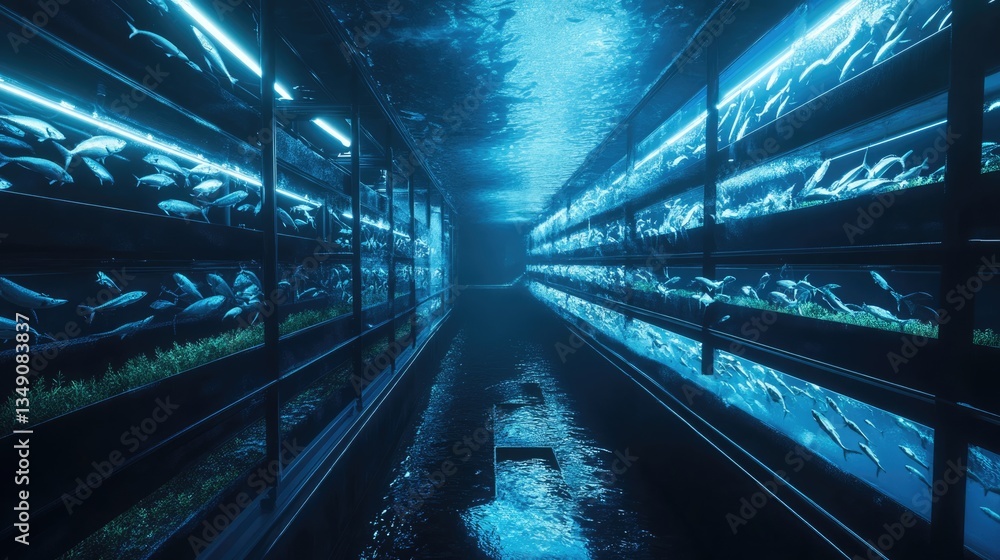 Obraz premium Underwater Fish Farm: A Futuristic Approach to Aquaculture