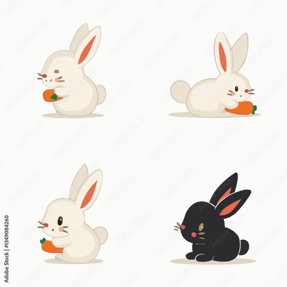 Fototapeta premium Niedliche Hasenillustration, verschiedene Farben