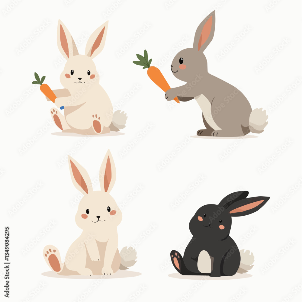 Fototapeta premium Niedliche Hasenillustration, verschiedene Farben