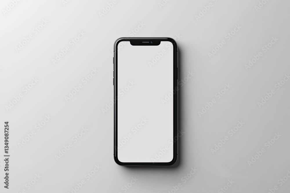 Smartphone with Blank White Screen Displayed on a Flat Surface Smartphone with Blank White Screen Displayed on a Flat Surface