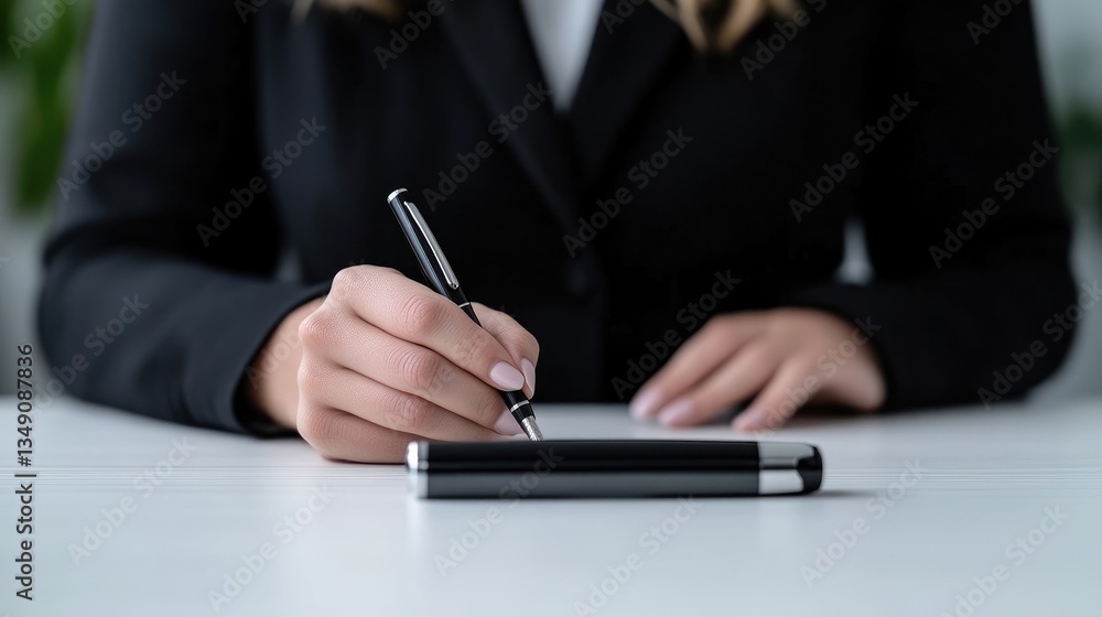 Woman signing a document Woman signing a document