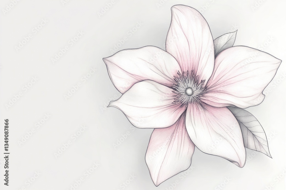 Fototapeta premium Elegant Flower Sketch with Soft Pink Tones on Clean White Background