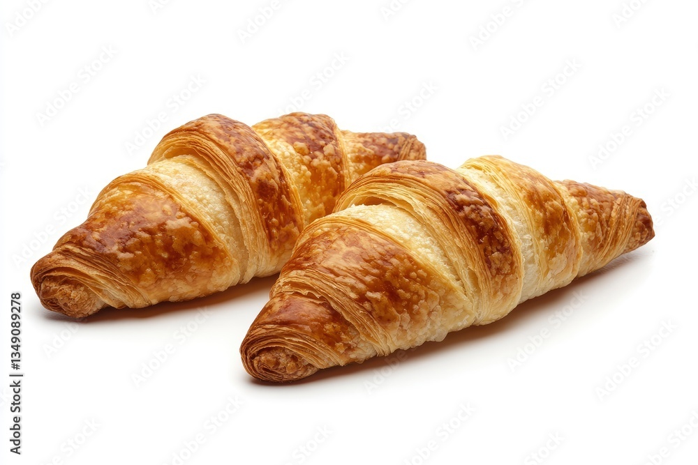 Two Fresh Croissants Isolated on White Background Studio Shot Two Fresh Croissants Isolated on White Background Studio Shot