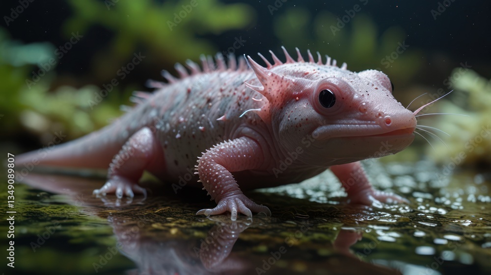 Fototapeta premium Pink Lizard on Reflective Surface